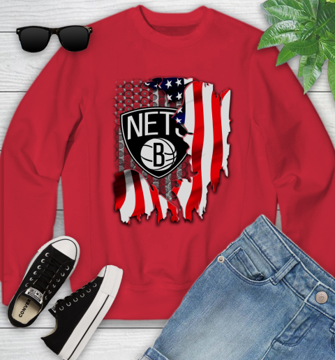 Brooklyn Nets NBA Basketball American Flag Youth Sweatshirt 8