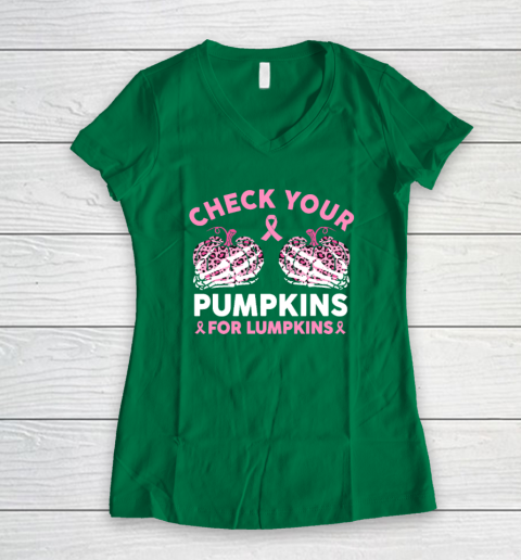 Check Your Pumpkins Breast Cancer Awareness Halloween Women's V-Neck T-Shirt 3