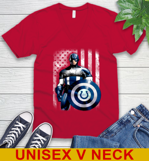 Indianapolis Colts NFL Football Captain America Marvel Avengers American Flag Shirt V-Neck T-Shirt 6