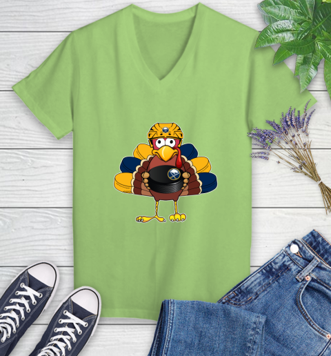 Buffalo Sabres Turkey Thanksgiving Day Women's V-Neck T-Shirt 11