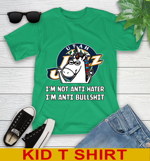 Utah Jazz NBA Basketball Unicorn I'm Not Anti Hater I'm Anti Bullshit Youth T-Shirt 6