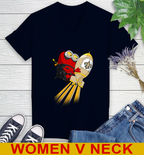 NFL Football New Orleans Saints Deadpool Minion Marvel Shirt Women's V-Neck T-Shirt 2