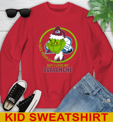 Colorado Avalanche NHL Christmas Grinch I Hate People But I Love My Favorite Hockey Team Youth Sweatshirt 8