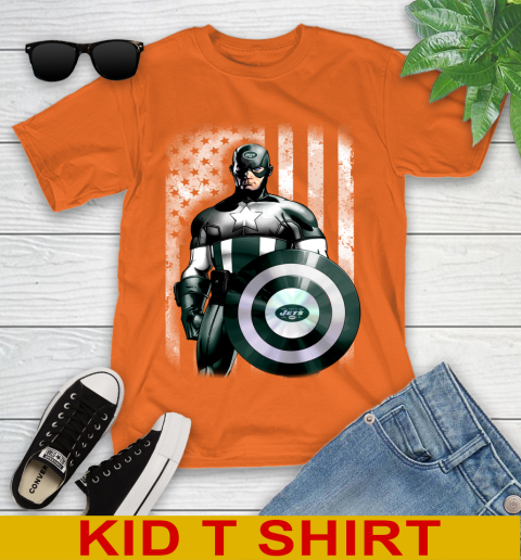 New York Jets NFL Football Captain America Marvel Avengers American Flag Shirt Youth T-Shirt 8