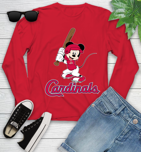 MLB Baseball St.Louis Cardinals Cheerful Mickey Mouse Shirt Youth Long Sleeve 11