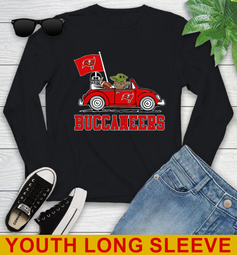 NFL Football Tampa Bay Buccaneers Darth Vader Baby Yoda Driving Star Wars Shirt Youth Long Sleeve 2