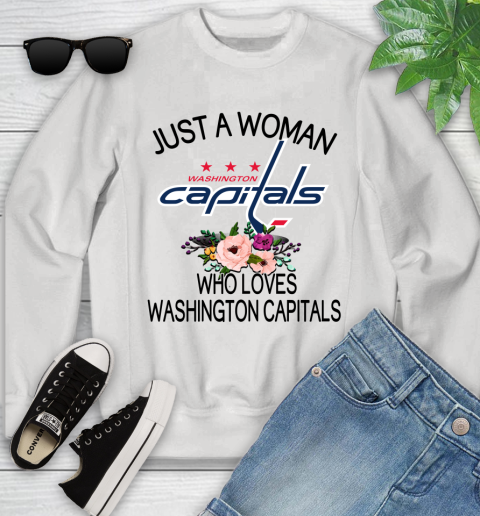 NHL Just A Woman Who Loves Washington Capitals Hockey Sports Youth Sweatshirt