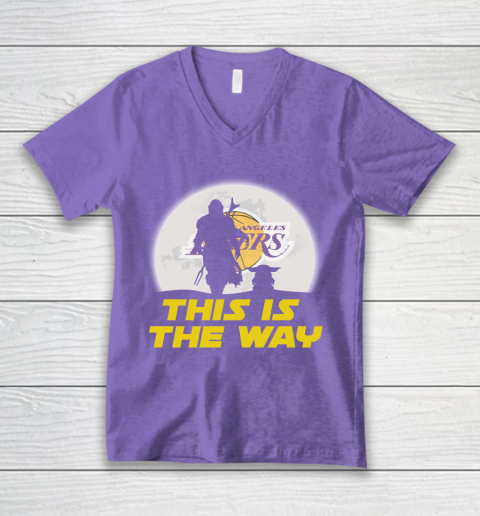 Los Angeles Lakers NBA Basketball Star Wars Yoda And Mandalorian This Is The Way V-Neck T-Shirt 8