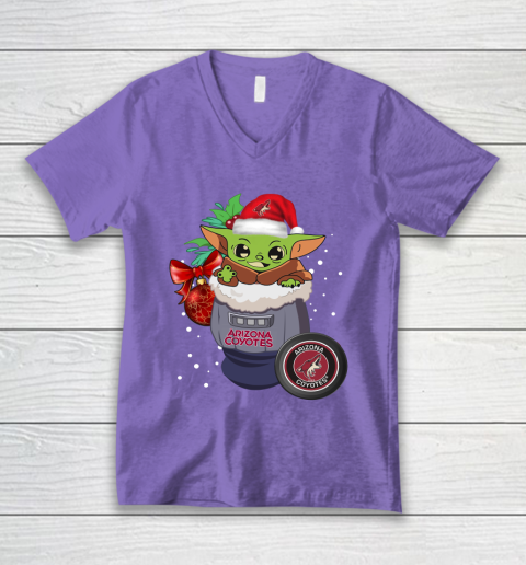 Arizona Coyotes Christmas Baby Yoda Star Wars Funny Happy NHL V-Neck T-Shirt 9
