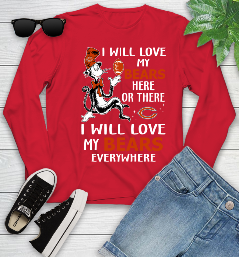 NFL Football Chicago Bears I Will Love My Bears Everywhere Dr Seuss Shirt Youth Long Sleeve 10