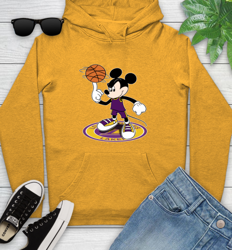NBA Basketball Los Angeles Lakers Cheerful Mickey Disney Shirt Youth Hoodie 3