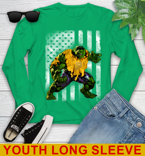 Pittsburgh Pirates Hulk Marvel Avengers MLB Baseball American Flag Youth Long Sleeve 7