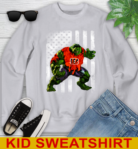 Cincinnati Bengals Hulk Marvel Avengers NFL Football American Flag Youth Sweatshirt 3