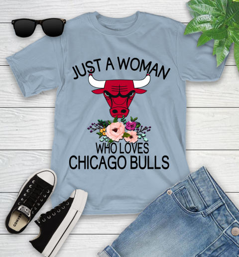 NBA Just A Woman Who Loves Chicago Bulls Basketball Sports Youth T-Shirt 6