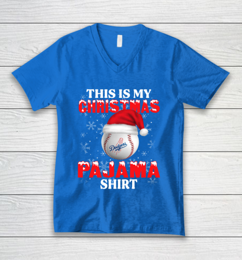 Los Angeles Dodgers This Is My Christmas Pajama Shirt MLB V-Neck T-Shirt 5