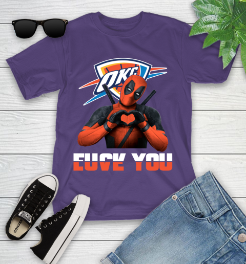 NBA Oklahoma City Thunder Deadpool Love You Fuck You Basketball Sports Youth T-Shirt 3