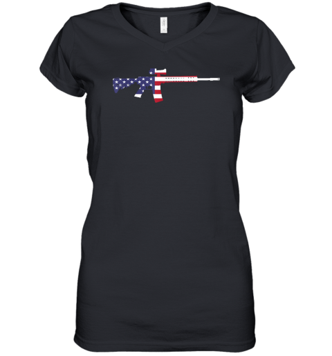 America Rifle MURICA Libertarian Conservative Gun USA Flag Women's V-Neck T-Shirt