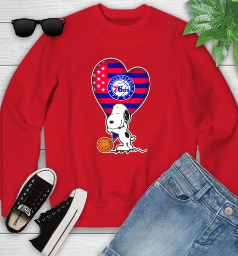 Philadelphia 76ers NBA Basketball The Peanuts Movie Adorable Snoopy Youth Sweatshirt 9