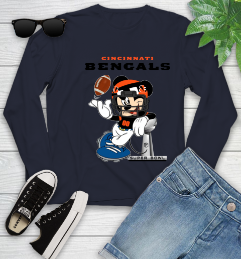 NFL Cincinnati Bengals Mickey Mouse Disney Super Bowl Football T Shirt Youth Long Sleeve 3