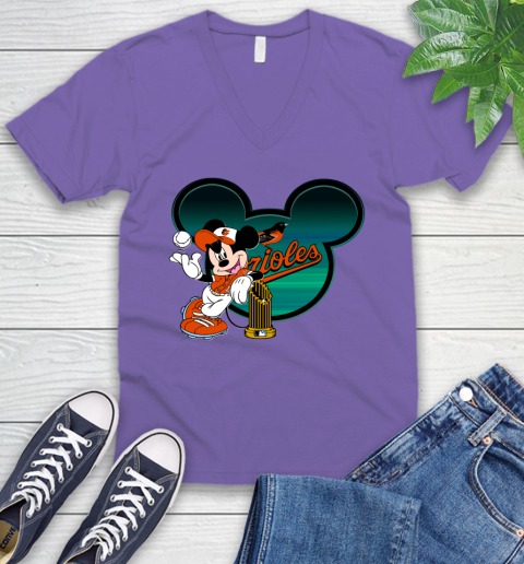 MLB Baltimore Orioles The Commissioner's Trophy Mickey Mouse Disney V-Neck T-Shirt 10