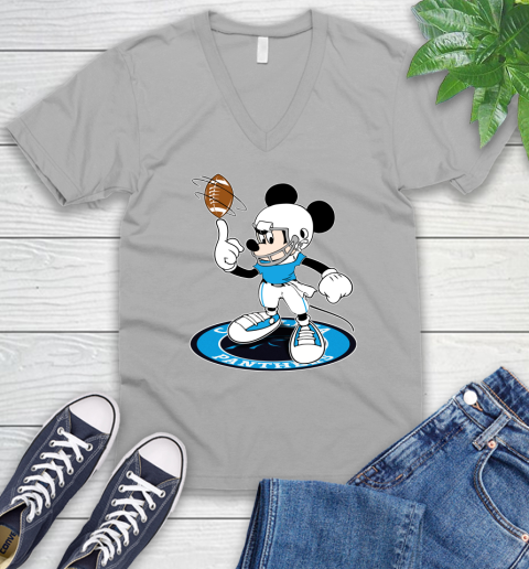 NFL Football Carolina Panthers Cheerful Mickey Disney Shirt V-Neck T-Shirt 4