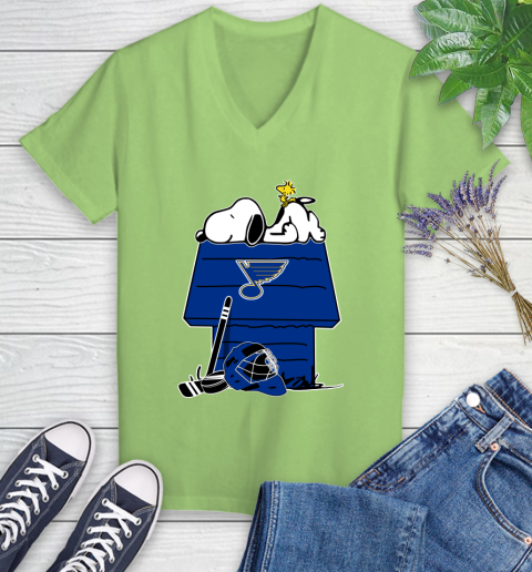 St.Louis Blues NHL Hockey Snoopy Woodstock The Peanuts Movie Women's V-Neck T-Shirt 11