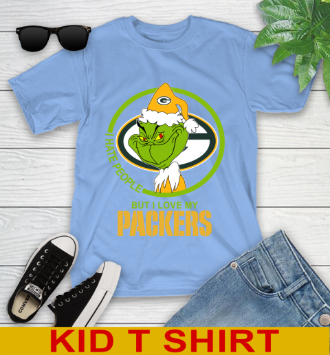 Green Bay Packers NFL Christmas Grinch I Hate People But I Love My Favorite Football Team Youth T-Shirt 11