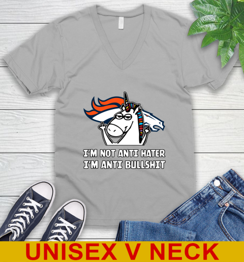 Denver Broncos NFL Football Unicorn I'm Not Anti Hater I'm Anti Bullshit V-Neck T-Shirt 4