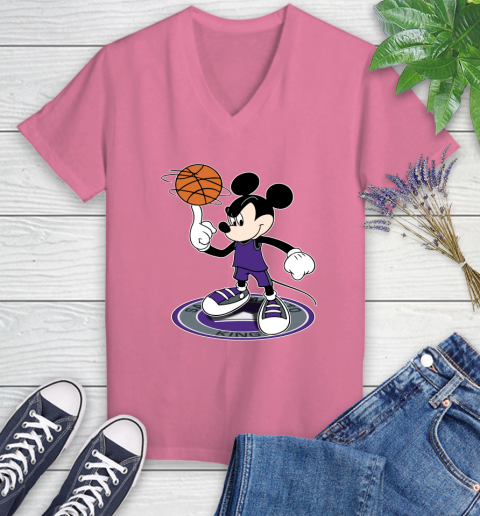 NBA Basketball Sacramento Kings Cheerful Mickey Disney Shirt Women's V-Neck T-Shirt 11