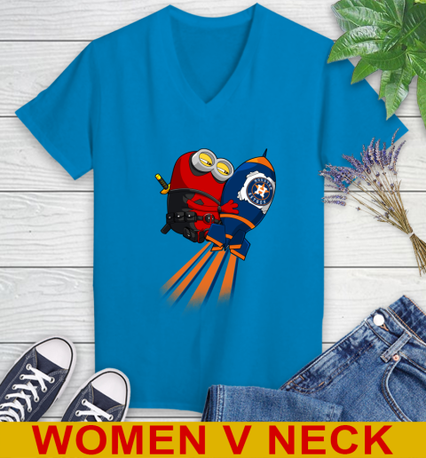 MLB Baseball Houston Astros Deadpool Minion Marvel Shirt Women's V-Neck T-Shirt 7