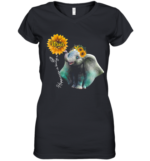 Sunflower Elephant Happiness Is Being A Nana Women's V-Neck T-Shirt