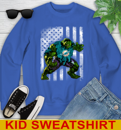 Miami Dolphins Hulk Marvel Avengers NFL Football American Flag Youth Sweatshirt 6