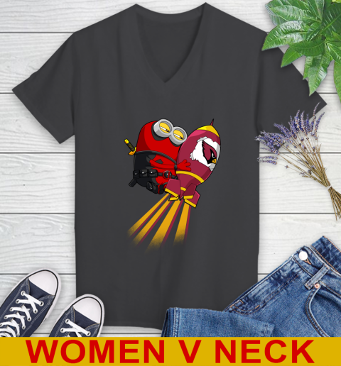 NFL Football Arizona Cardinals Deadpool Minion Marvel Shirt Women's V-Neck T-Shirt 8