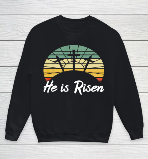 Retro He Is Risen Christian Jesus Christ Religious Easter Youth Sweatshirt