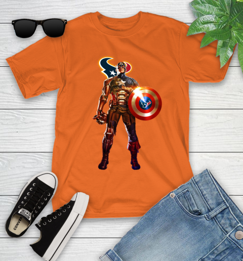 NFL Captain America Marvel Avengers Endgame Football Sports Houston Texans Youth T-Shirt 7
