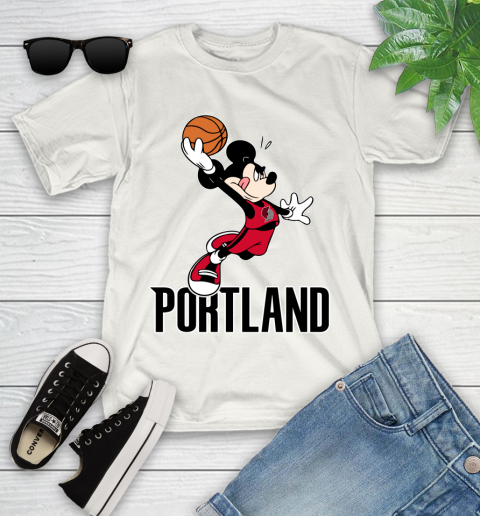 NBA Basketball Portland Trail Blazers Cheerful Mickey Mouse Shirt Youth T-Shirt 2