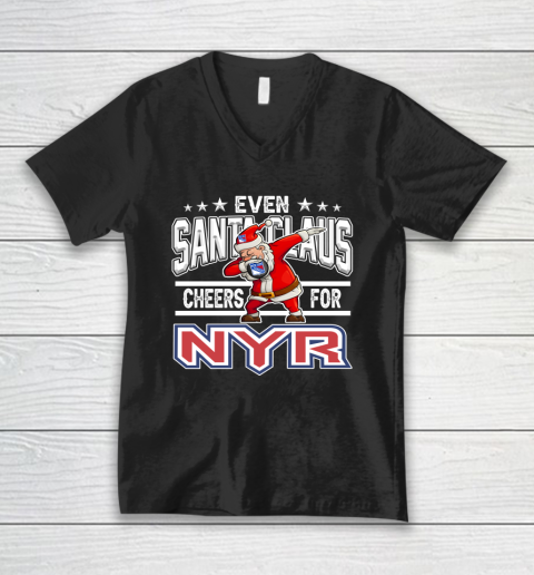 New York Rangers Even Santa Claus Cheers For Christmas NHL V-Neck T-Shirt
