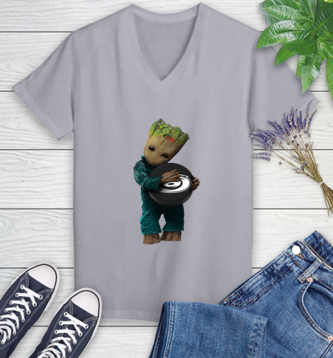 NHL Groot Guardians Of The Galaxy Hockey Sports Carolina Hurricanes Women's V-Neck T-Shirt 4