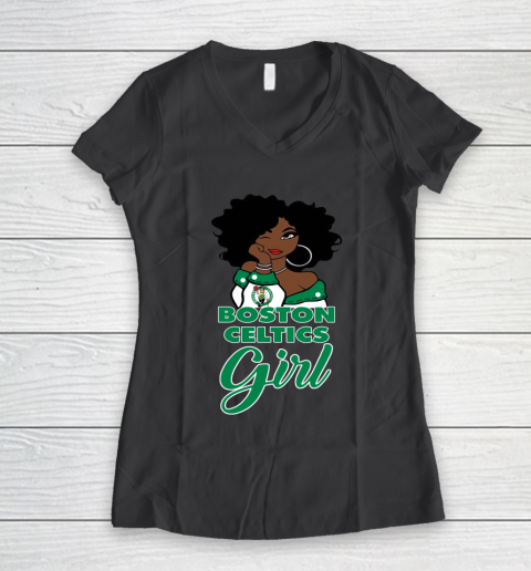 Boston Celtics Girl NBA Women's V-Neck T-Shirt 8