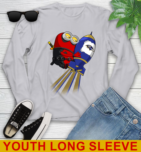 NFL Football Baltimore Ravens Deadpool Minion Marvel Shirt Youth Long Sleeve 5