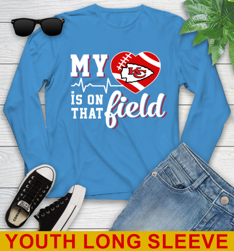 NFL My Heart Is On That Field Football Sports Kansas City Chiefs Youth Long Sleeve 8