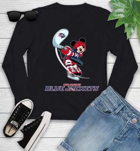 NHL Hockey Columbus Blue Jackets Cheerful Mickey Mouse Shirt Youth Long Sleeve