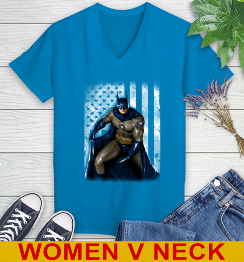 Houston Astros MLB Baseball Batman DC American Flag Shirt Women's V-Neck T-Shirt 7