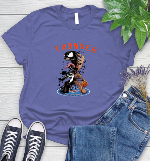 NBA Oklahoma City Thunder Basketball Venom Groot Guardians Of The Galaxy Women's T-Shirt 11