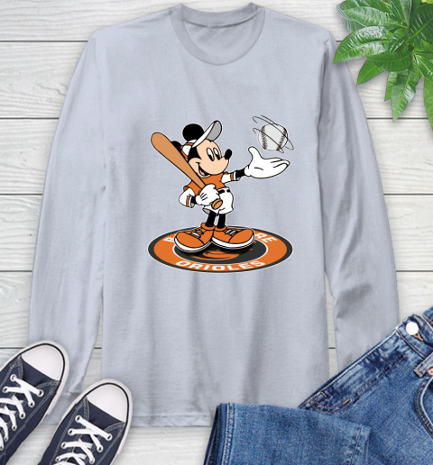 MLB Baseball Baltimore Orioles Cheerful Mickey Disney Shirt Long Sleeve T-Shirt 6