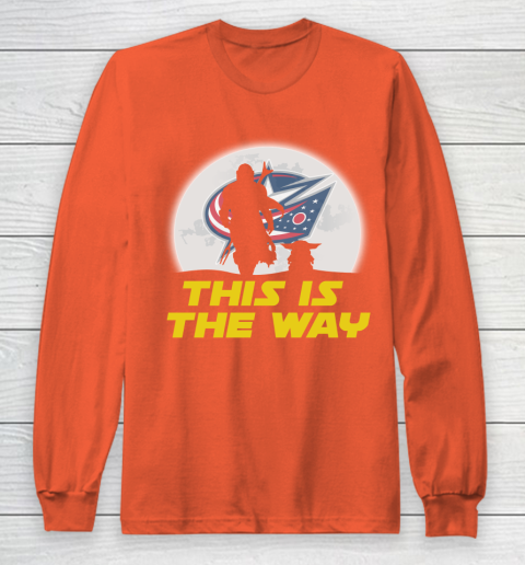 Columbus Blue Jackets NHL Ice Hockey Star Wars Yoda And Mandalorian This Is The Way Long Sleeve T-Shirt 3