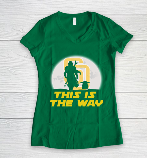 San Diego Padres MLB Baseball Star Wars Yoda And Mandalorian This Is The Way Women's V-Neck T-Shirt 3