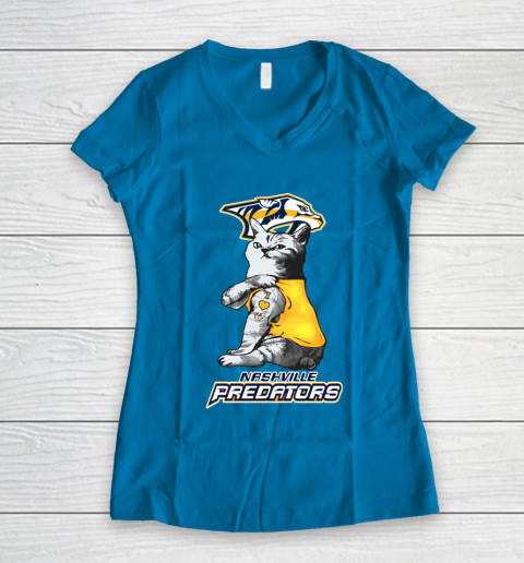 NHL My Cat Loves Nashville Predators Hockey Women's V-Neck T-Shirt 5