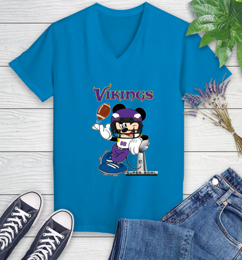 NFL Minnesota Vikings Mickey Mouse Disney Super Bowl Football T Shirt Women's V-Neck T-Shirt 7