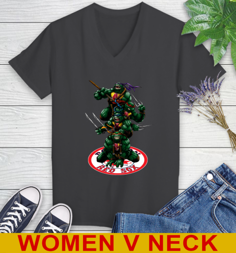 MLB Baseball Boston Red Sox Teenage Mutant Ninja Turtles Shirt Women's V-Neck T-Shirt 9